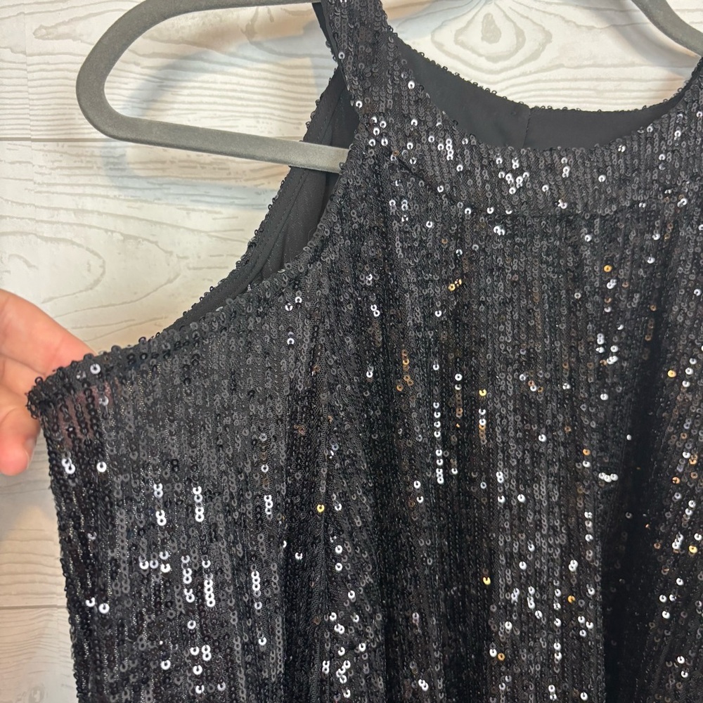 CeCe Black Sequin Cold Shoulder Blouse Size Large - Picture 2 of 9